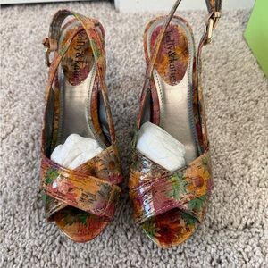 Kelly & Katie Orange Floral Peep-Toe Slingback Heels